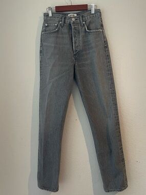 AGOLDE 90’s Pinch Waist High Rise Straight Charcoal Gray Button Fly Jeans
